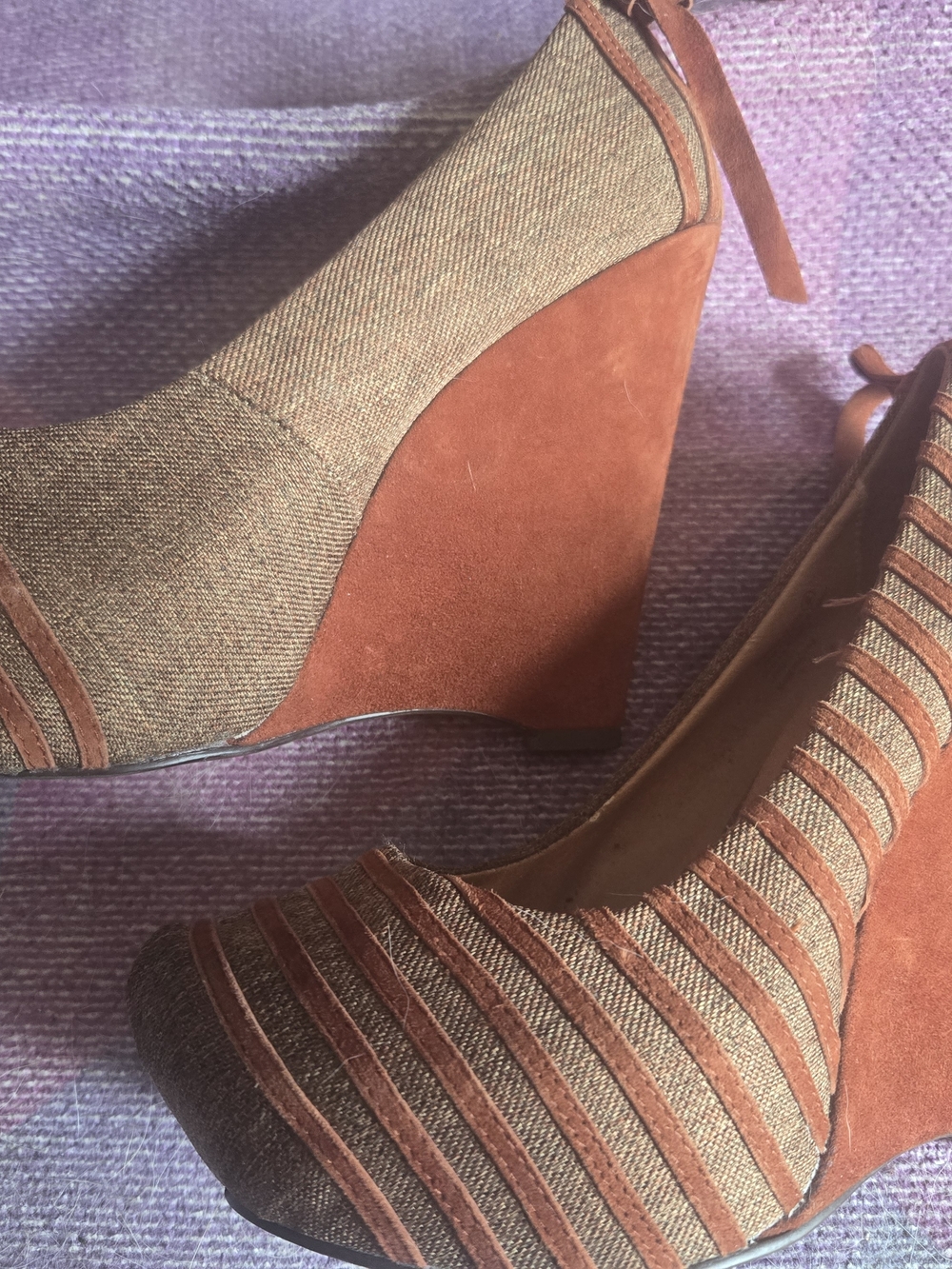 Naughty Monkey Women’s Brown Suede & Fabric Wedge Pumps